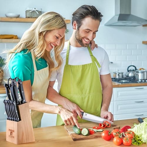 Moss & Stone 14 Pcs Knife Block Set Stainless Steel, Premium Forged Kitchen Knives Set with High-Carbon Blades, Ergonomic Handle, Sharp Blade, Rust Resistant, Modern Style for Home & Chef, Black thumbnail 2