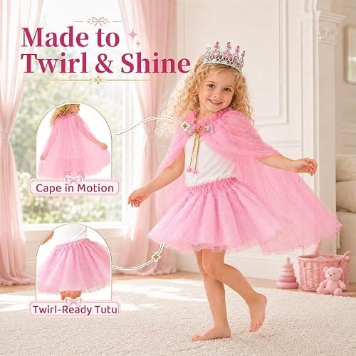 Meland Princess Dress Up Toy for Girls 3-8, Cape & Tutu Set for Girls Gift | Versatile soft cape pairs with skirt or everyday outfits for creative styling, Christmas Birthday gift & Halloween costume thumbnail 4