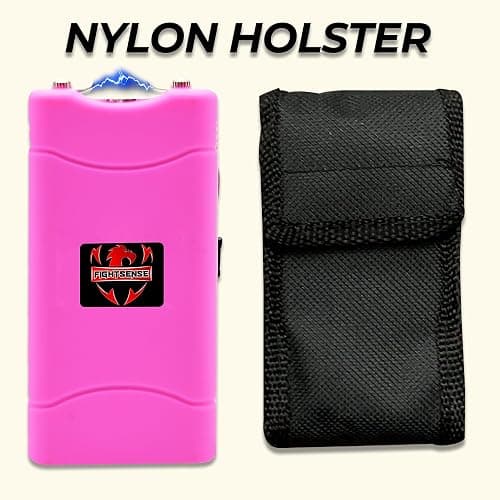 FIGHTSENSE Super Heavy Duty 35 Billion Mini Stun Gun for Self Defense with Bright Led Flashlight, Rechargeable Battery, Nylon Holsters with Belt Loop for Easy Cary - Pink thumbnail 4