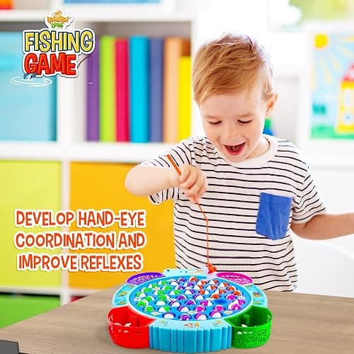IPIDIPI TOYS Fishing Game for Kids, 45 Fish and 8 Poles - Magnetic Fish Toy with Rotating Board & Music - Motor Skill Activity for Toddlers, Boys & Girls 3+ - Party Favors Stocking Stuffers for Kids thumbnail 4
