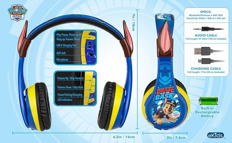 eKids Paw Patrol Kids Bluetooth Headphones, Wireless Headphones with Microphone Includes Aux Cord, Volume Reduced Kids Foldable Earphones for School, Home, or Travel thumbnail 5