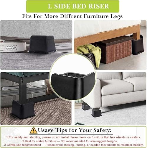 Yookwutar Bed Risers 2 inch, 3 inch, 4 inch, 6 inch, 8 inch Heavy Duty, Oversized Furniture Riser for Couch Sofa Table Chair Leg Frame Dorm, Support up to 6000 Lbs (Black 4 Pack, 4 inch) thumbnail 3