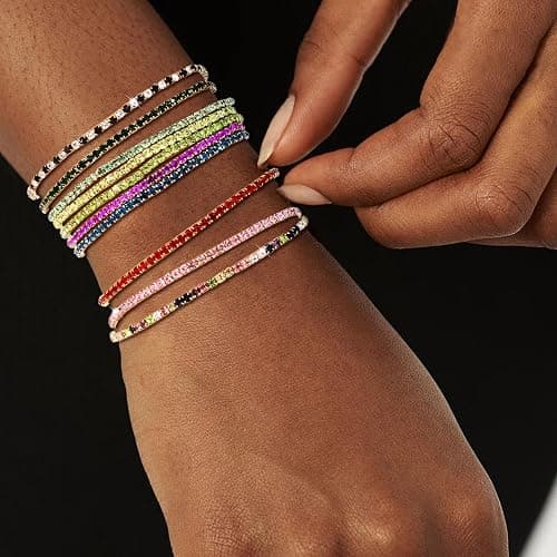 10Pcs Stretch Crystals Tennis Bracelets Set for Women Dainty Handmade Cubic Zirconia Stackable Bracelet to Women Daughter Mom Unique Jewelry Gift - Gold thumbnail 2