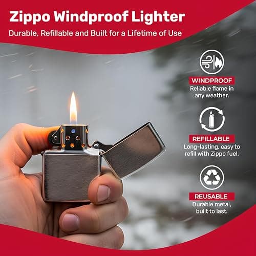 Zippo Classic Brushed Chrome Pocket Lighter - Windproof & Refillable Flip-Top Metal Lighter - Everyday Use Pocket Lighters - Luxury Lighters Made in USA thumbnail 7