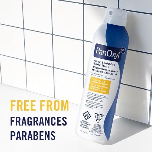 PanOxyl Acne Banishing Body Spray with 2% Salicylic Acid, Pimple Treatment to Help Clear Stubborn Breakouts, 360-Degree Spray Nozzle, Skin-Brightening Niacinamide, Vitamin C, Witch Hazel, Aloe, 170g thumbnail 6