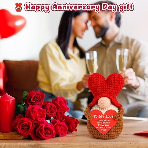 BackURyear Valentines Day Gifts for Her Him, to My Love Crochet Heart Gnome Wedding Anniversary Long Distance Gift for Boyfriend Girlfriend Wife Husband, Romantic Birthday Gift for Couple thumbnail 4