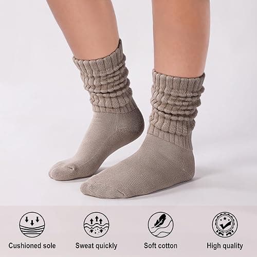 Toetally Womens Slouch Crew Socks Cozy Cotton Retro Ribbed Calf Scrunch Boot Socks for Casual Athletic 3 Pairs thumbnail 5