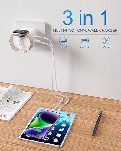 BeaSaf 36W for Apple Charging Block with Built-in Watch Charger, Foldable PD Fast Charger Block for iPhone, Dual Ports Wall Charger Compatible with Apple Watch iPhone AirPods (White) thumbnail 3