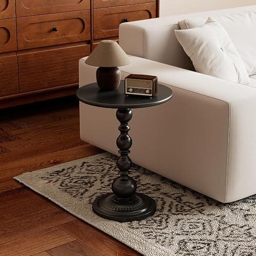 Funecy Metal Small End Table,Vintage Matte Black Round Side Table Nightstand for Bedside or Sofa,Small Accent Pedestal Table for Living Room Corners Bedroom Patio and bar (Matte Black) thumbnail 2