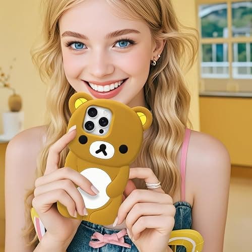 IAIYOXI Soft Silicone Bear Case for iPhone 13, Cute 3D Cartoon Teddy Bear Designed, Protective Lovely Fun Adorable Fashion Phone Case, Kawaii Cover for Women Girls Kids, Brown thumbnail 8