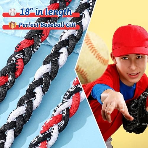 Junkin Baseball Necklaces Three Braided Rope Titanium Necklace for Team Gifts Boys Men Player Softball Fans Sports thumbnail 2