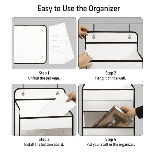 TYMENSH Over Door Organizer with 5 Large Pockets, Heavy Duty Hanging Organizer Storage, Closet Bathroom Nursery Bedroom Dorm, Toys Cosmetics Sundries and Baby Essentials, White thumbnail 5