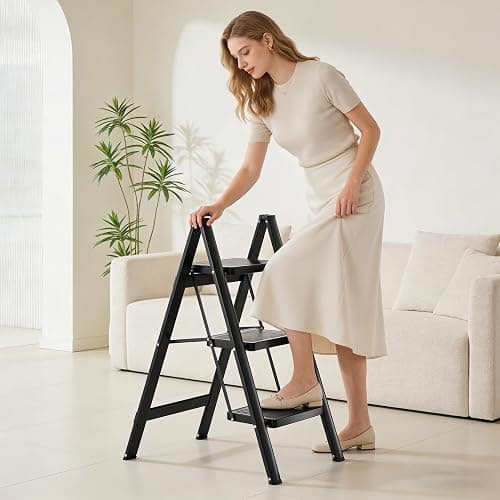 KOLL LINK Step Ladder 3 Step Folding, Sturdy 330 Lbs Small Step Stool for Adults, Closet Step Stool Ladder with Anti-Slip Wide Pedals, Portable Folding Ladder for Home Kitchen Office thumbnail 9