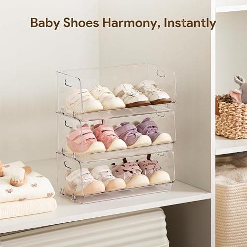 HBlife Clear Acrylic Kids Shoe Rack Baby Toddler Shoe Storage Organizer for Closet Floor Entryway Bedroom, 3 Tier Stackable Small Shoe Rack Shelf Display Stand thumbnail 3