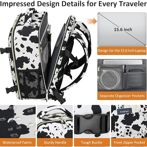 Tenot Carry on Backpack for Women TSA Approved 15.6 Inch Travel Laptop Backpack for Women Travel Essentials Womens Travel Backpack Cow Print thumbnail 4