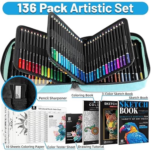 136 PCS Colored Pencils Set for Adult Coloring Books, 120 Colored Pencils with Sketchbook, Coloring Book, Sharpener, Soft Core Oil-Based Coloring Pencils for Artists Drawing Sketching Blending Shading thumbnail 3