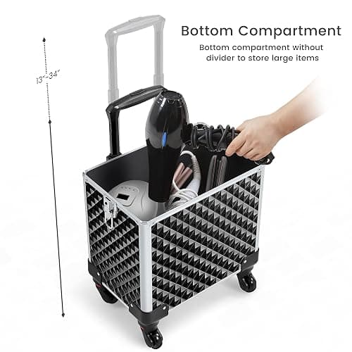 Yaheetech Rolling Makeup Train Case 3 in 1 Cosmetic Case Large Capacity Organizer with Swivel Wheels Key Cosmetic Trolley for Nail Tech Makeup - Black thumbnail 7