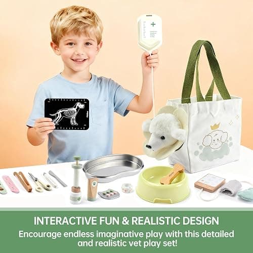 Pithfor Wooden Doctor Kit for Kids Toddlers, Vet Play Set, Pretend Play Veterinarian Set, Doctor Toys Gift for Boys Girls 3 4 5 6 thumbnail 2