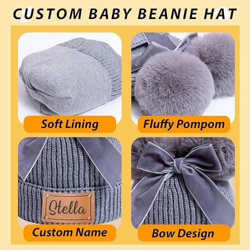 lanleay Custom Toddler Baby Beanies Personalized Baby Knit Hat with Name Infant Beanies Winter Hats for Newborn Kids Adults thumbnail 5