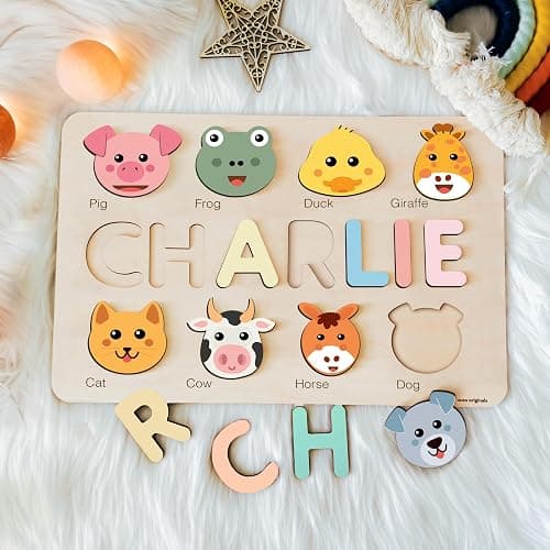 Zuzu Puzzle Personalized Name Puzzle for Toddlers 1-3 | Safari, Farm & 12 Themes | Loved by Parents | Handmade Wooden Montessori Toy | Made to Order | Perfect Personalized 1st Birthday Gift  thumbnail 8
