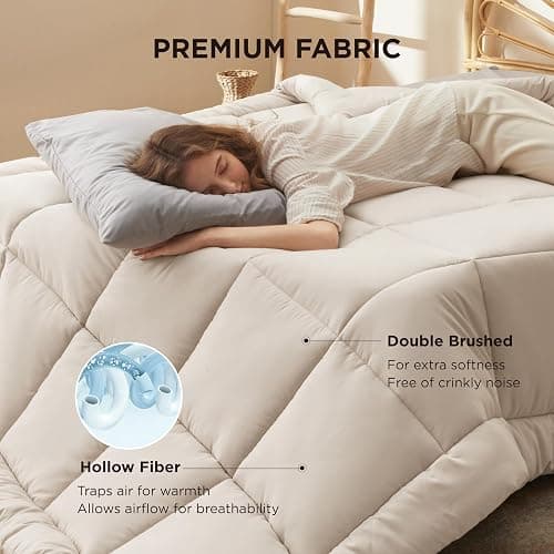 Bedsure Comforter Duvet Insert - Quilted Comforters Queen Size, All Season Duvet, GentleSoft Down Alternative Bedding, with 8 Tabs, Gifts for Women/Men, Linen, Queen 88 x 88 Inches thumbnail 3