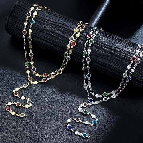 Colorful Crystal Long Necklace for Women Dainty Boho Y-Shaped Color Bead Necklaces Sparkly Rhinestone Pendant Layered Gold Long Chain Choker Good Luck Trend Jewelry Gift Jewelry thumbnail 7