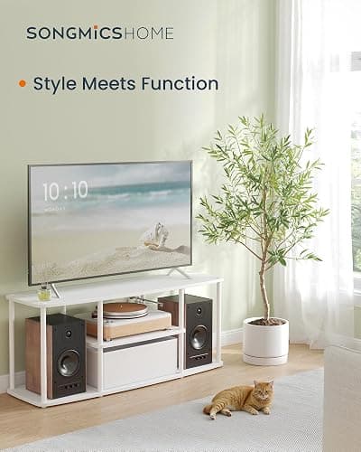 SONGMICS HOME Superfast Toolless Assembly, TV Stand for TVs up to 50 Inches, TV Cabinet Unit, Media Center Table, Living Room, 43 x 14 x 18 Inches, Shelves, Snow White and Matte White ULTV500W01 thumbnail 3