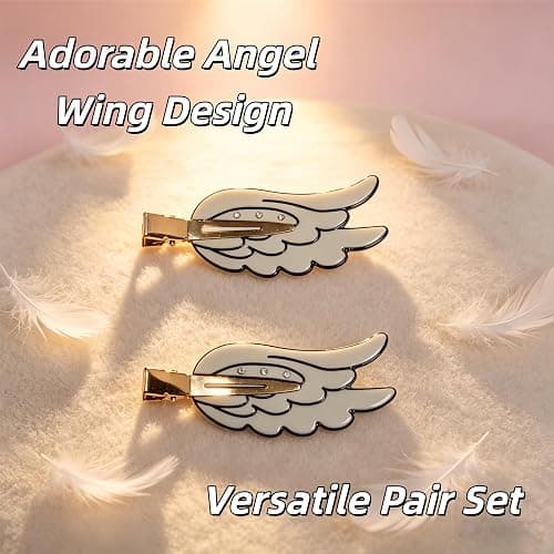 2 Pcs Angel Wings Hair Clips, Cartoon Hair Clips Cute Barrettes Rhinstone Non Slip Hair Clamps Barrettes for Women White thumbnail 3