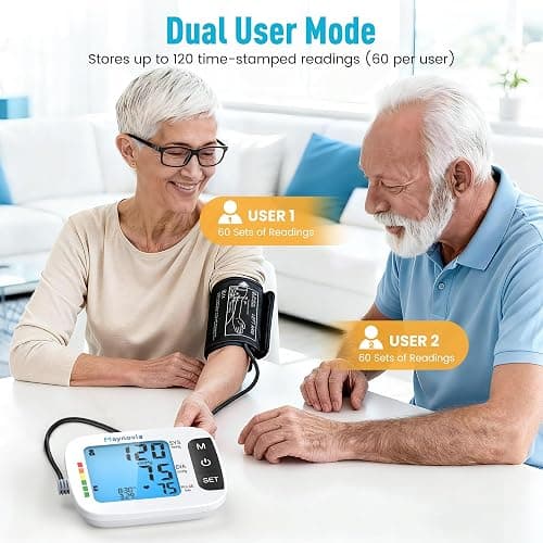 Maynovia Upper Arm Blood Pressure Monitor with Wide Cuff (8.6''–16.5''), Automatic Digital BP Machine for Home Use, Large Backlit Display, Voice Broadcast, Irregular Heartbeat Detection & 2×60 Memory thumbnail 8