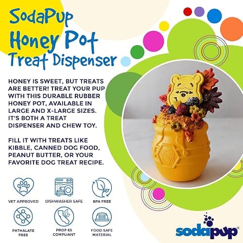 SodaPup Honey Pot – Durable Dog Treat Dispenser & Enrichment Toy Made in USA from Non-Toxic, Pet Safe, Food Safe Natural Rubber Material for Mental Stimulation, Problem Chewing, Calming Nerves, & More thumbnail 3