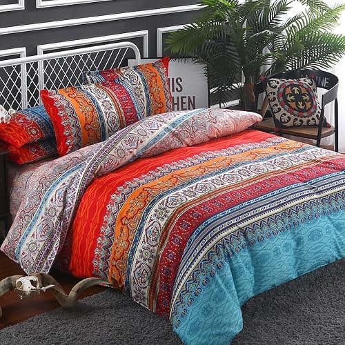 Goodidea Striped Bohemian Comforter Set Queen Size 3 Pieces Boho Hippie Geometric Bedding Set Soft Breathable Reversible Microfiber Boho Comforter with 2 Pillowcases(20"x26") - Image 1