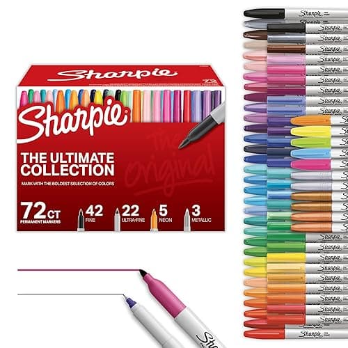 Sharpie Permanent Markers Ultimate Collection, Ultra Fine And Fine Tip Markers, Great For Teacher And Classroom Supplies, Art Supplies, Bulk Marker Set, Assorted Colors, 72 Count - 72 Count (Pack of 1) - Markers