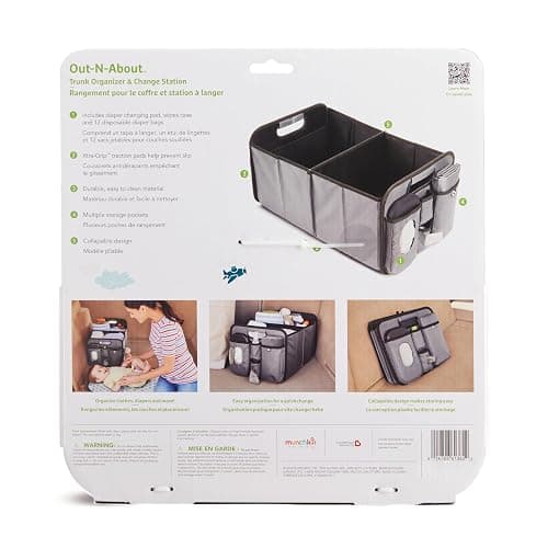 Munchkin Out-n-About Trunk Organizer for SUVs and Cars with Portable Changing Pad and Wet Baby Wipes for Diaper Changes On-the-Go, Collapsible, Grey thumbnail 4