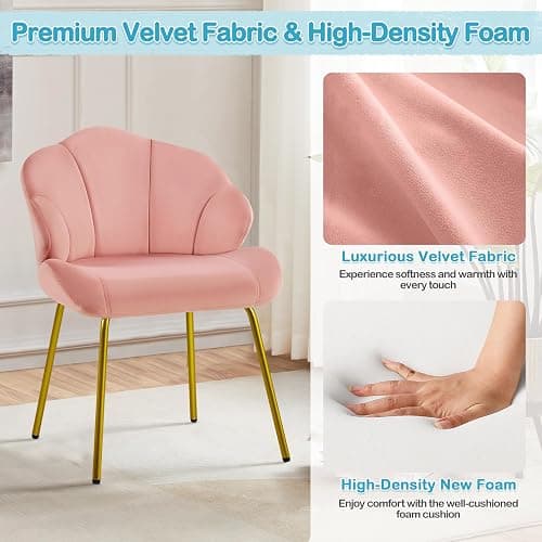 Yaheetech Velvet Armchair, Accent Tub Chair with Metal Legs, Cute Vanity Chair with Shell Shaped Backrest for Living Room/Bedroom/Makeup/Office, Pink thumbnail 8