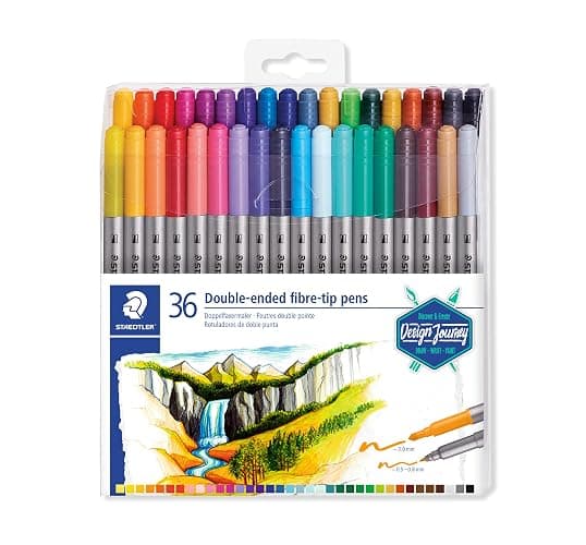 STAEDTLER Doppelfasermaler, zwei Spitzen für schmale und breite Linien, Klarfaltetui mit 36 leuchtenden Farben, 3200 TB36 - Image 1