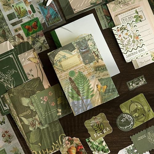 Draupnir 350 Pezzi Aesthetic Scrapbook Accessory Set, Bullet Junk Journal Set con Accessori per Scrapbook Journaling, Quaderno a Griglia A6, Regalo fai da te per Ragazzi e Bambini - Foresta thumbnail 3