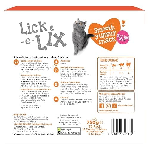 Webbox Lick-e-Lix Cat Treats Variety Value Pack - Kitten Friendly, Grain Free, No Artificial Preservatives or Colours (50 Pack) thumbnail 2