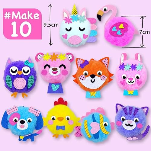 EZCRA Kids Crafts Ages 4-8 – 10 Plush Pom Pom Animal All-in-One DIY Craft Set – Felt Stickers, Educational & Creative Gift for Girls & Boys thumbnail 2
