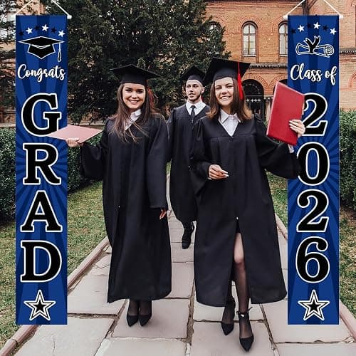 Class of 2026 Graduation Porch Banner - Congrats Grad Class of 2026 Banner, Graduation Porch Door Sign, Congrats Grad Class of 2026 Indoor Outdoor Decorations（Blue & Black） thumbnail 6