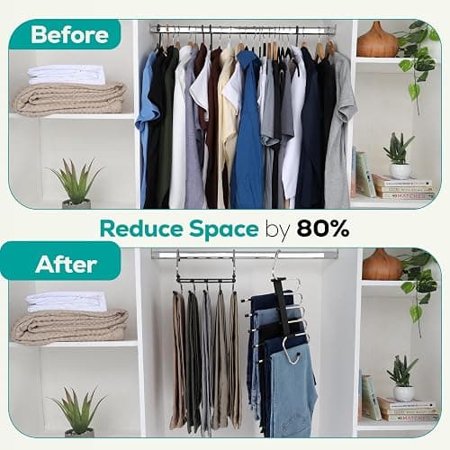 Pants Hangers Space Saving 2 Pack - Space Saving Hangers Or Closet Organizer for Clothes, Scarf, Pants & Skirt with S-Type Stainless Steel Hook & Anti-Slip Design (Black) thumbnail 4