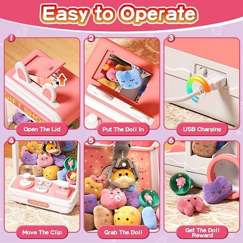 Aiqi 30 PCS Claw Machine for Kids, Mini Vending Machine with Lights Sound, Electronic Prize Dispenser for Kids Girl Ages 3-6, Claw Toys Game Gifts for 3 4 5 6 7 8 Years Old Girls thumbnail 5