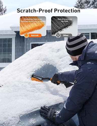 AstroAI 27" Snow Brush and Ice Scrapers for Car Windshield, Detachable Snow Removal with Ergonomic Foam Grip Accessories for Cars, Trucks, SUVs (Heavy Duty ABS, PVC Brush, Orange) thumbnail 4