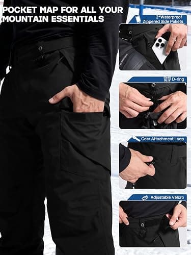 FREE SOLDIER Men's Waterproof Snow Insulated Pants Winter Skiing Snowboarding Pants with Zipper Pockets thumbnail 7