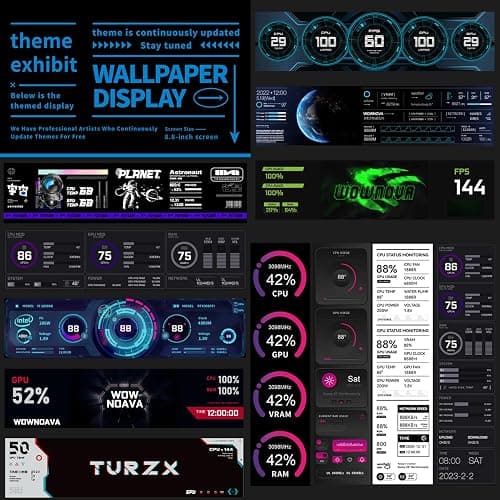 WOWNOVA 8.8" Computer Temp Monitor (Dynamic Theme Supported), 1 Click 1 Cable to Get Started Quickly PC Temperature Display Sensor Panel IPS Mini Secondary Screen CPU RAM HDD Data FPS Monitor (Black) thumbnail 5