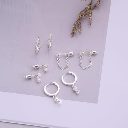 SELFROSE Gold Earrings for Women Trendy,Dainty Dangle Earrings 14K Gold Plated Huggie Hoop Earrings Hypoallergenic Cartilage Earring Set Cute Drop Dangle Earrings Simple Cross Heart Earrings Jewelry - pearl-sl thumbnail 7