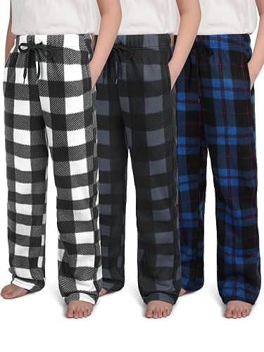 IHU 3 Pack Boys Pajama Pants Kids Micro Fleece Pj Bottoms Sleepwear Plaid Lounge Pant with Drawstring Pockets Boy Clothes - Image 1