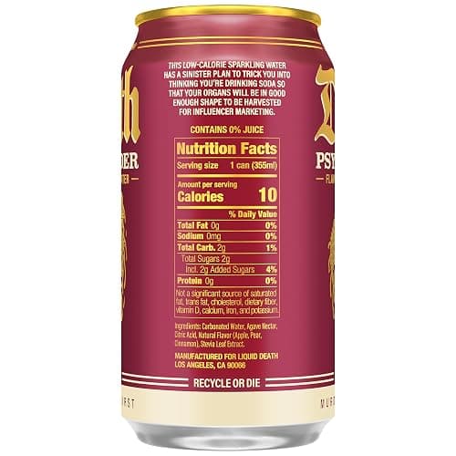 Liquid Death Soda-Flavored Sparkling Water - Psycho Cider (Apple Cinnamon), Less Sugar*, Huge Flavor, No Caffeine, No Artificial Sweeteners, 12 Fl Oz (Pack of 12) thumbnail 3