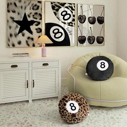 Dripykiaa Cheetah 8 Ball Throw Pillow, 14" Leopard Print 8 Ball Pillow Round Plush Decorative Cushion, Soft Trendy Throw Pillow for Bedroom & Living Room, Modern Aesthetic Home Decor for Women & Teens thumbnail 2