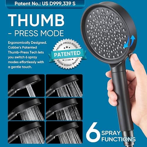 Cobbe Filtered Shower Head with Handheld, Water Softener for Hard Water | High Pressure 6 Spray Mode Showerhead with Filters - Remove Chlorine&Harmful Substances - Reduces Dry Itchy Skin, Matte Black thumbnail 5