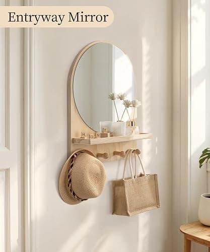 Maxpeuvon Nursery Wall Shelf with Mirror, Natural Wood Boho Arch Design | 14 x 18 Inch Wall Mounted Organizer and Decor for Nursery, Kids Room, Living Room, Entryway and Bathroom thumbnail 6